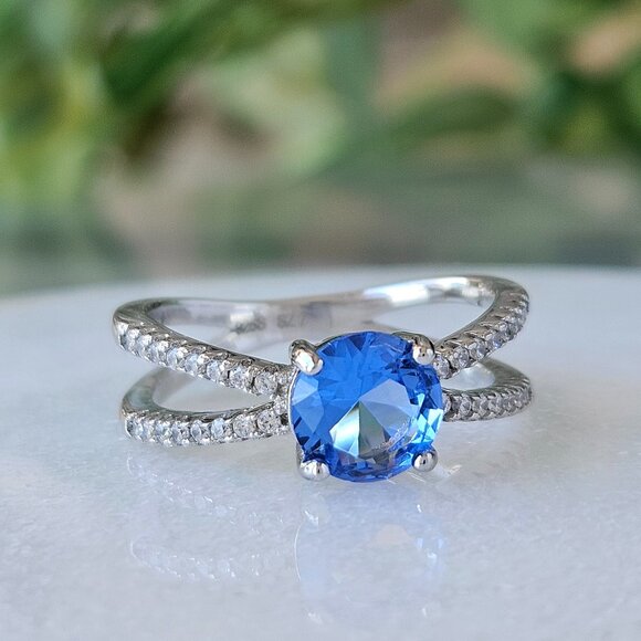 Blue Topaz Bow Ring, 925 Sterling Silver Charmed Aroma - Picture 5 of 6